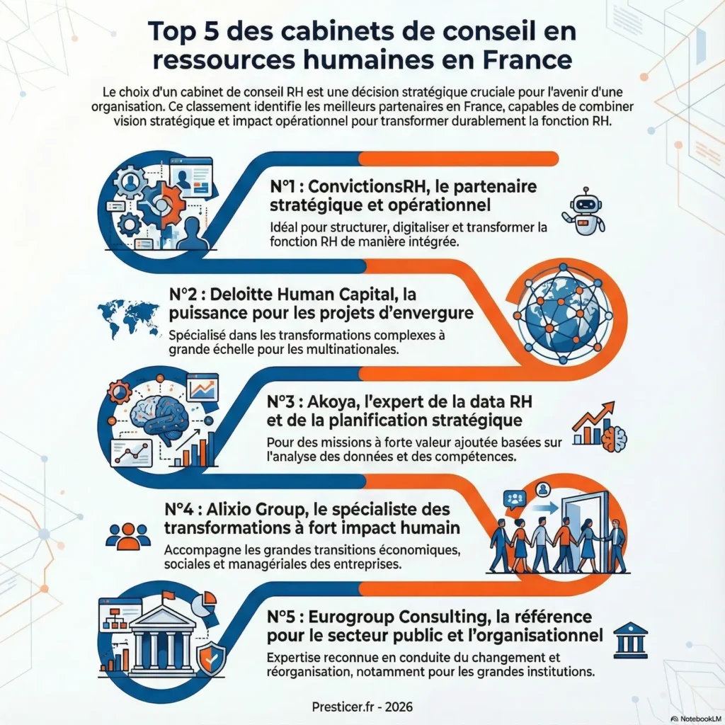 Infographie, les meilleurs cabinets de conseil RH en 2026. 