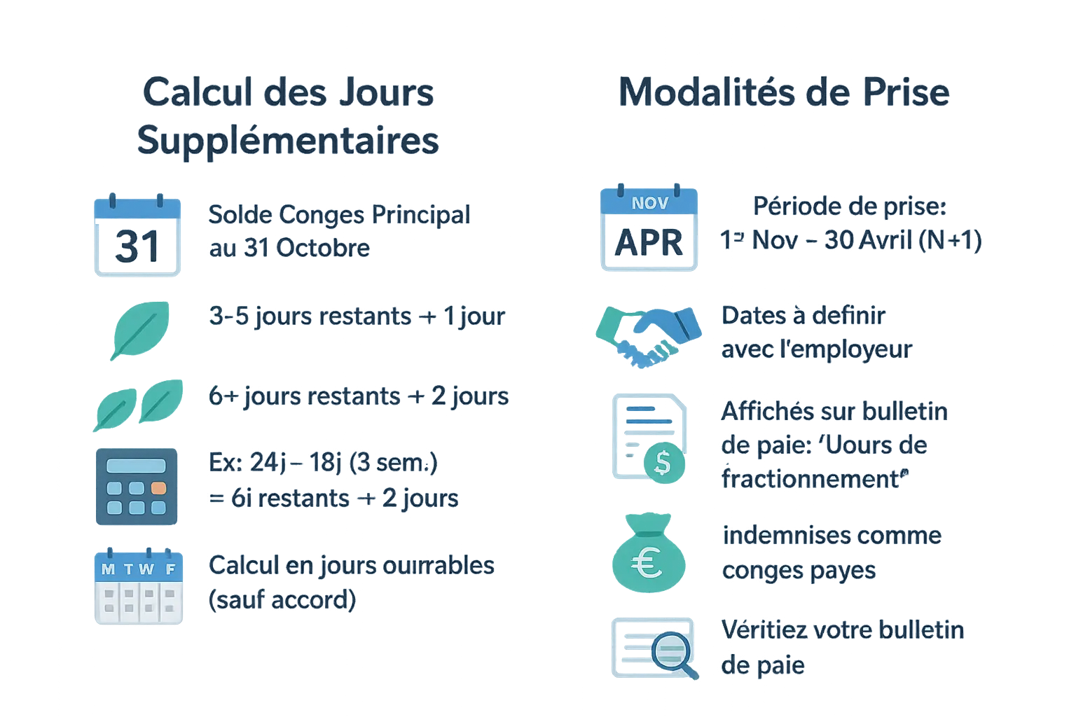 Illustration expliquant le calcul des jours de fractionnement