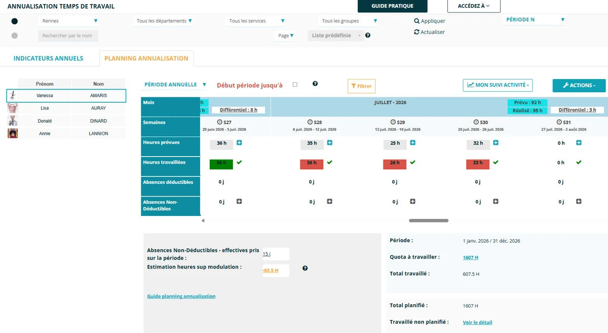 Planning d'annualisation du temps de travail dans JOUROFF